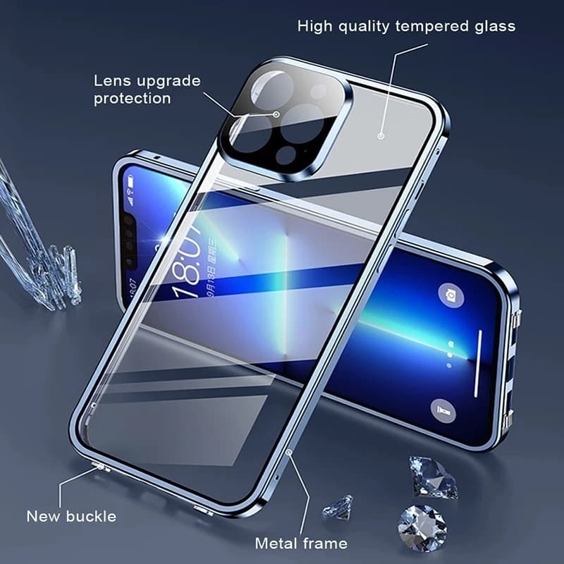 360 เคสโทรศัพท์โลหะแม่เหล็กสําหรับ iphone 14 15 16 PRO MAX Plus 13 12 17 PRO MAX กระจกสองด้าน รูปที่ 5