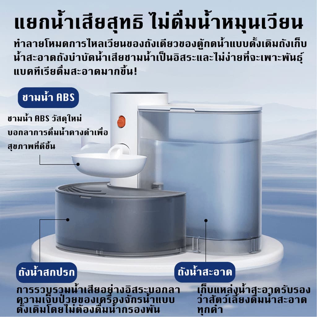 3000ML เครื่องดื่มน้ำอัตโนมัติของสัตว์เลียง ที่ให้น้ำอัตโนมัติ ถังให้น้ำสัตว์เลี้ยง ระบบกรอง เหมาะสำหรับแมว, สุนัข Pet water dispenser Cats and dogs drink water รูปที่ 3