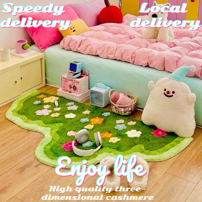 พรมแคชเมียร์สามมิติ มอสสีเขียว สไตล์อภิบาล INS ขนาด 50x100/75x150 ซม. นุ่มสบาย ซึมซับสูง พรมปูพื้นห้อง พรมกันลื่นข้างเตียง รูปที่ 1