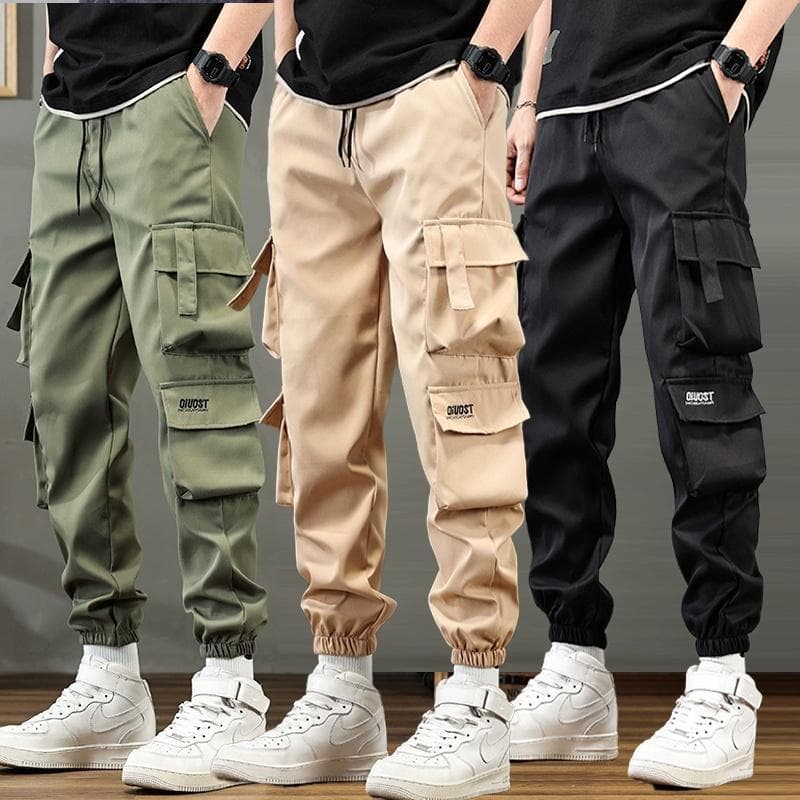 M-5XL กางเกงคาร์โก้ผู้ชาย ไซส์ใหญ่ เกาหลี แฟชั่น อ้วนเอวยืด กางเกงขายาวผู้ชาย
