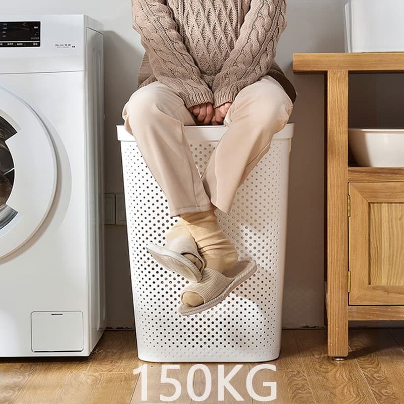 45L/55Lตะกร้าใส่ผ้า ตะกร้าอเนกประสงค์ จัดเก็บเสื้อผ้า ระบายอากาศได้ laundry basket ขนาดใหญ่ สีขาว รูปที่ 9