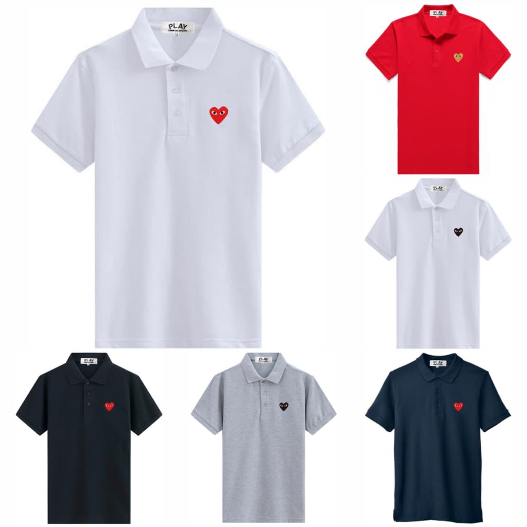 Fashion PLAY ปักหัวใจ เสื้อยืดโปโลผู้ชาย Super สบายและปลอดภัย Cotton Polo Tops เสื้อยืดผู้ชาย รูปที่ 1