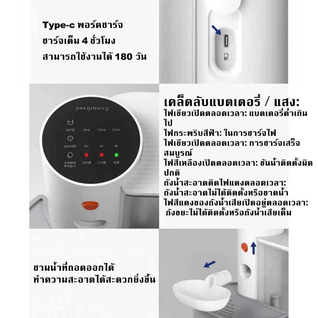 3000ML เครื่องดื่มน้ำอัตโนมัติของสัตว์เลียง ที่ให้น้ำอัตโนมัติ ถังให้น้ำสัตว์เลี้ยง ระบบกรอง เหมาะสำหรับแมว, สุนัข Pet water dispenser Cats and dogs drink water รูปที่ 8