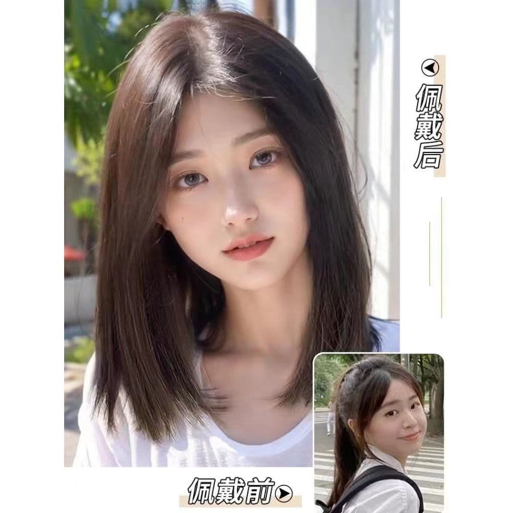 วิกผมหญิงแยกกลางเต็มวิกผมสไตล์เกาหลีเต็มหมวกวิกผมแยกกลางยาววิกผม รูปที่ 3