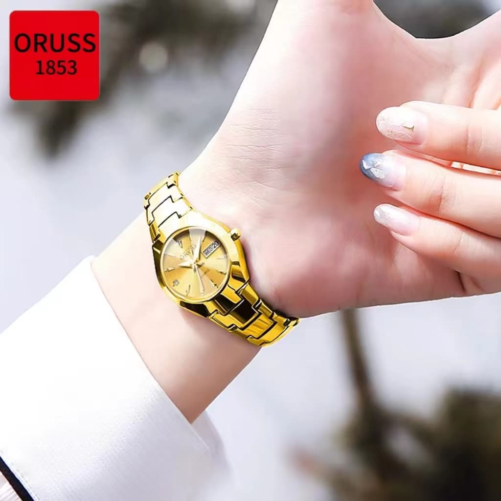 ORUSS รัส ต้นฉบับหญิง/ชายสแตนเลสหรูหราปฏิทินคู่กันน้ําทองนาฬิกาขนาดเล็กแฟชั่นธุรกิจเกาหลีรุ่นนาฬิกาควอตซ์ รูปที่ 6