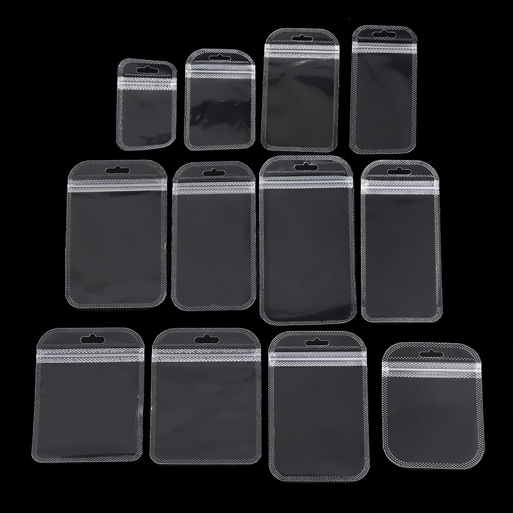St. kunkka 50PCS โปร่งใส ถุงพลาสติก Ziplock  ถุงพลาสติก PVC ถุงซีลพลาสติกพร้อมรูแขวนสําหรับบรรจุภัณฑ์ของขวัญถุงห่อของขวัญ