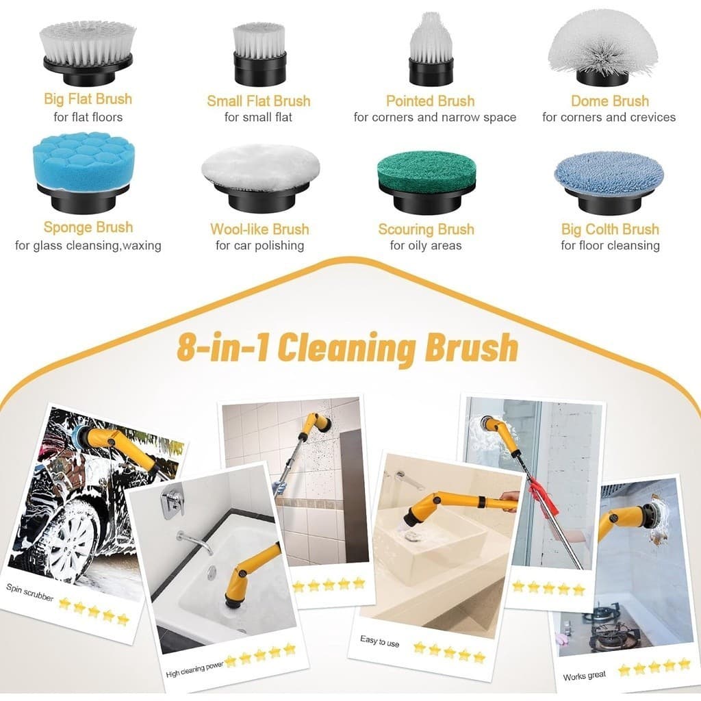 Qimedo แปรงทำความสะอาดไฟฟ้า 1200/1500 RPM ขัดห้องน้ำไฟฟ้า แถมหัวเปลี่ยน 8 แบบ Electric Spin Scrubber รูปที่ 4