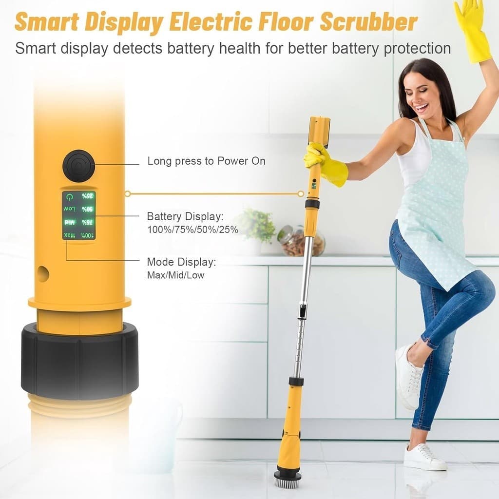 Qimedo แปรงทำความสะอาดไฟฟ้า 1200/1500 RPM ขัดห้องน้ำไฟฟ้า แถมหัวเปลี่ยน 8 แบบ Electric Spin Scrubber รูปที่ 3