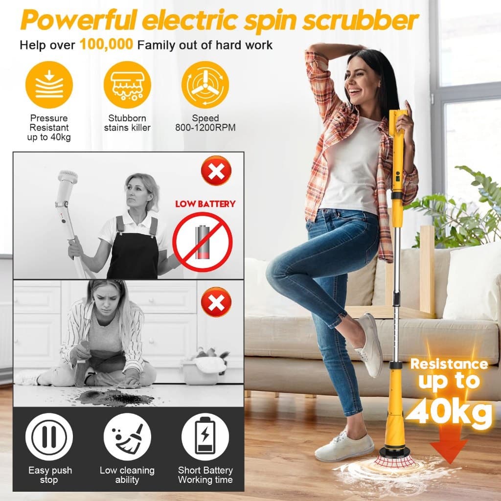 Qimedo แปรงทำความสะอาดไฟฟ้า 1200/1500 RPM ขัดห้องน้ำไฟฟ้า แถมหัวเปลี่ยน 8 แบบ Electric Spin Scrubber รูปที่ 6