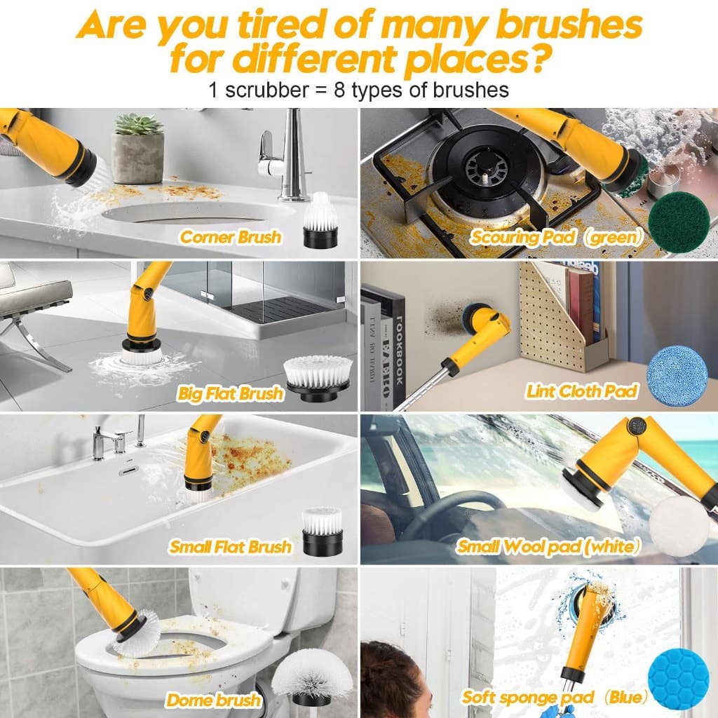Qimedo แปรงทำความสะอาดไฟฟ้า 1200/1500 RPM ขัดห้องน้ำไฟฟ้า แถมหัวเปลี่ยน 8 แบบ Electric Spin Scrubber รูปที่ 5
