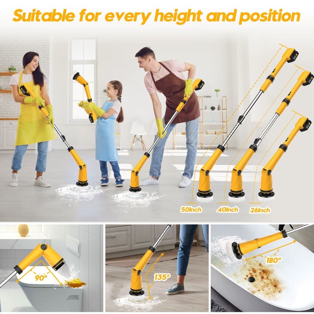 Qimedo แปรงทำความสะอาดไฟฟ้า 1200/1500 RPM ขัดห้องน้ำไฟฟ้า แถมหัวเปลี่ยน 8 แบบ Electric Spin Scrubber รูปที่ 7