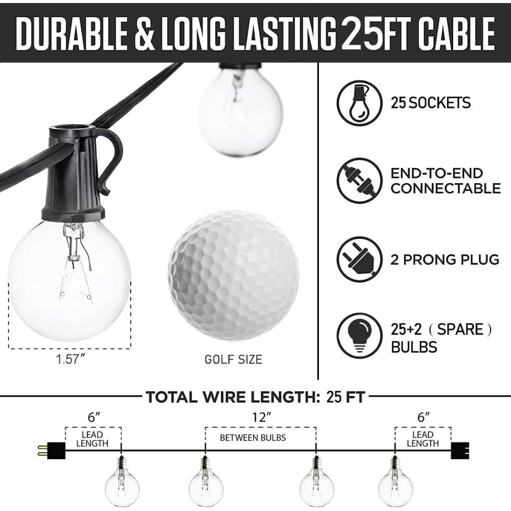 Amiluo G40 ไฟปิงปอง ไฟแต่งสวน ไฟวินเทจ string lights ไฟตกแต่ง ขั้วE12ปลั๊ก กันน้ำ รูปที่ 9