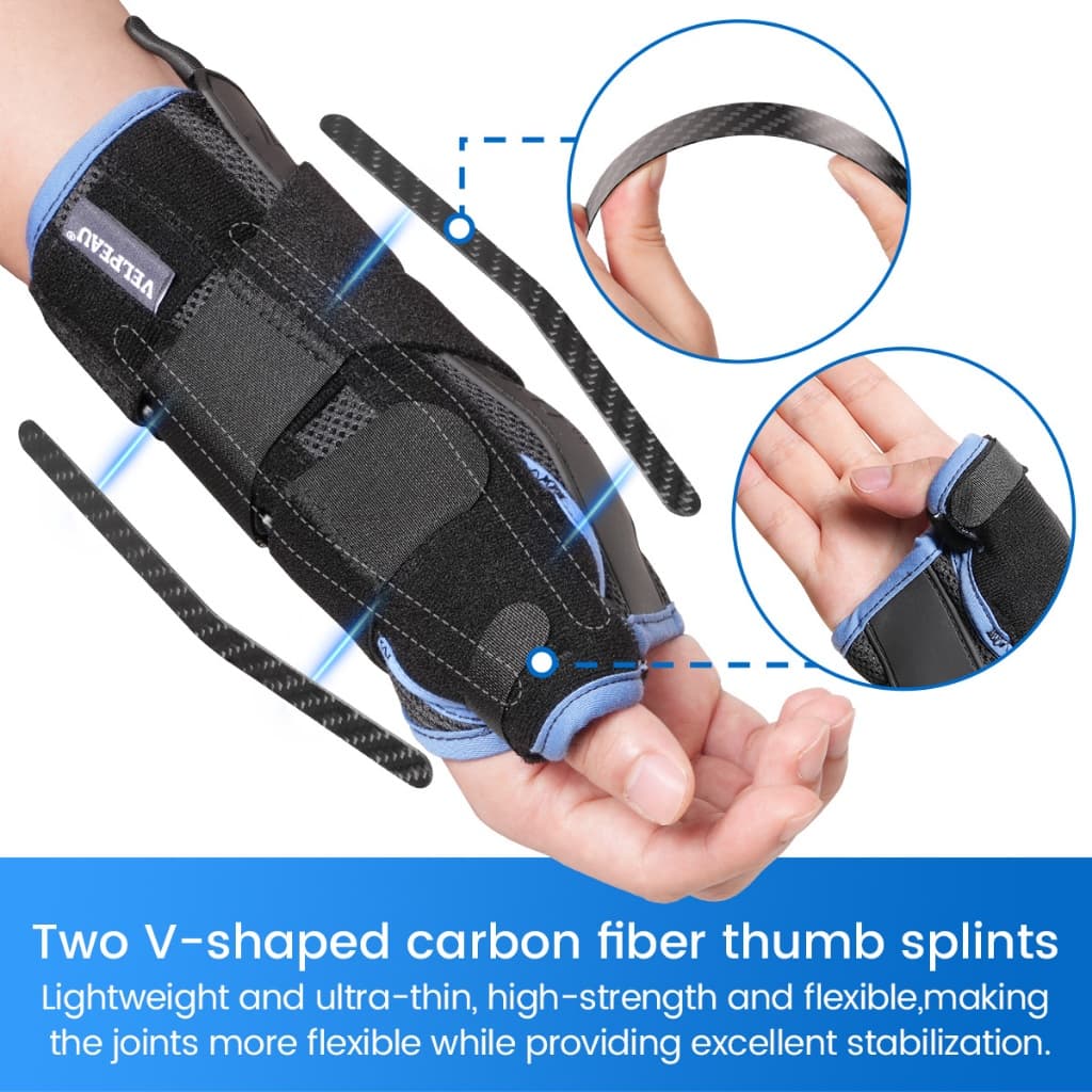 VELPEAU สายรัดข้อมือ Thumb Spica Splint Support สําหรับ Tenosynovitis ของ De Quervain, Carpal Tunnel Syndrorm, โคลงสําหรับโรคข้ออักเสบ, แพลง, กีฬาการบาดเจ็บบรรเทาอาการปวด รูปที่ 6