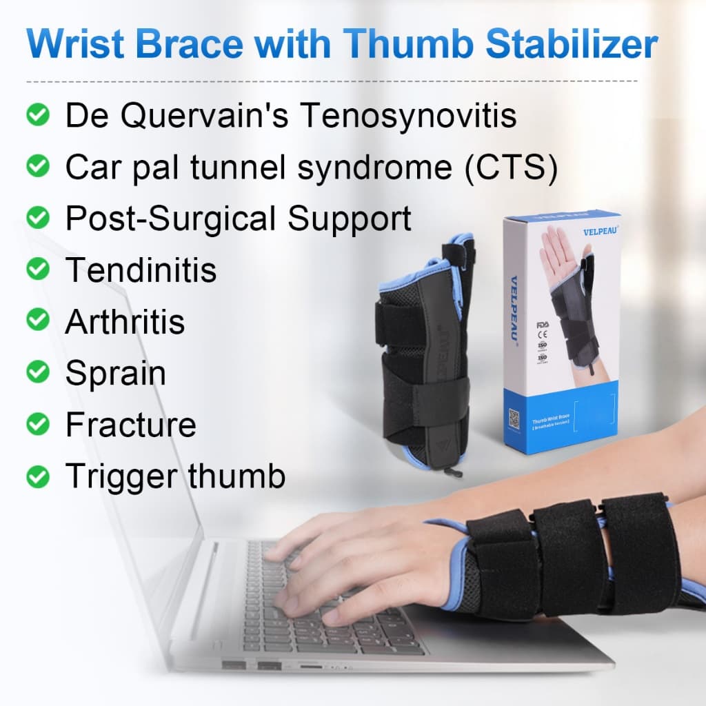 VELPEAU สายรัดข้อมือ Thumb Spica Splint Support สําหรับ Tenosynovitis ของ De Quervain, Carpal Tunnel Syndrorm, โคลงสําหรับโรคข้ออักเสบ, แพลง, กีฬาการบาดเจ็บบรรเทาอาการปวด รูปที่ 3