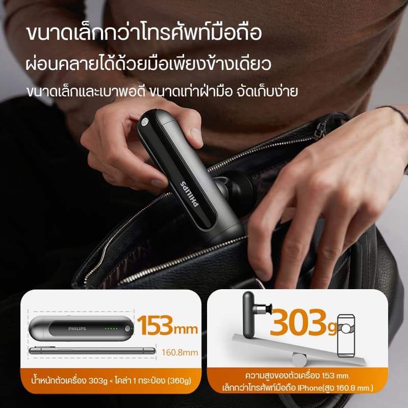 Philips Massage Gun เครื่องนวดมือถือ Fascia Gun ปืนนวดคลายกล้ามเนื้อ อุปกรณ์นวด หัวนวด ของขวัญ PPM7303 รูปที่ 6