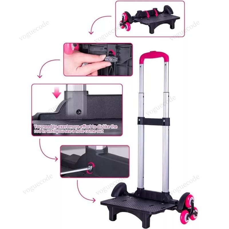 รถเข็นรุ่นหนาพิเศษ ล้อลากสำหรับกระเป๋านักเรียน 4 ล้อ หมุนได้ 360 องศา พับเก็บได้ ปรับได้ 3 ระดับ รูปที่ 4
