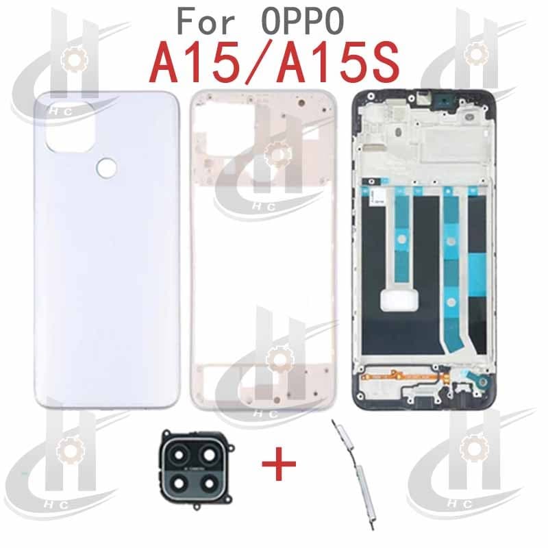 สําหรับ OPPO A15 A15S แบตเตอรี่ฝาหลังกรอบกลาง + ปุ่ม + กรอบด้านหน้า LCD + เลนส์กรอบกล้อง รูปที่ 3