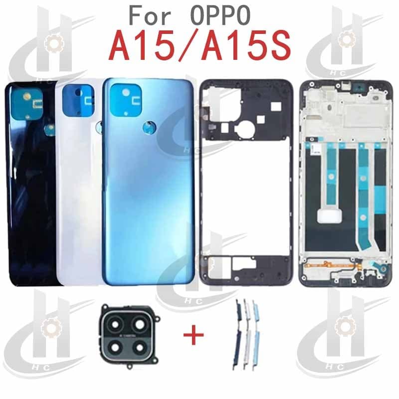 สําหรับ OPPO A15 A15S แบตเตอรี่ฝาหลังกรอบกลาง + ปุ่ม + กรอบด้านหน้า LCD + เลนส์กรอบกล้อง รูปที่ 1