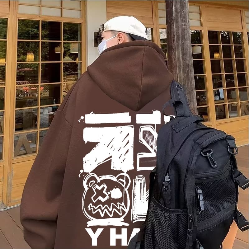 เสื้อแจ็กเก็ตกันหนาว แขนยาว มีฮู้ด ผ้าฝ้าย ผ้ากํามะหยี่ แบบสวมหัว พิมพ์ลายการ์ตูนกราฟฟิติ ตัวอักษร แฟชั่นคู่รัก สําหรับผู้ชาย และผู้หญิง รูปที่ 7