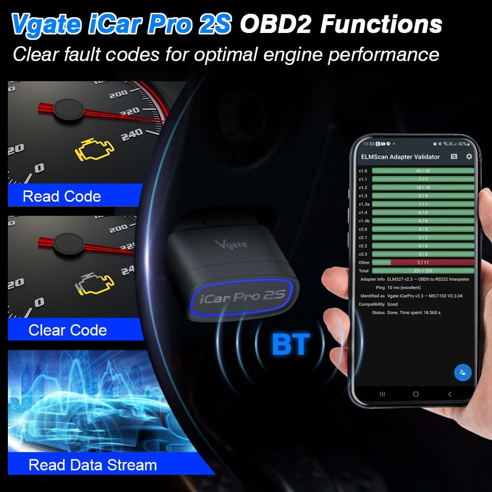 Vgate iCar Pro 2S OBD2 สแกนเนอร์รถยนต์ สําหรับ BYD/Tesla/GWM บลูทูธ 5.2 รองรับ iOS/Android ตรวจเช็กเครื่องยนต์ BMW เครื่องมือ PK ELM327 รูปที่ 3