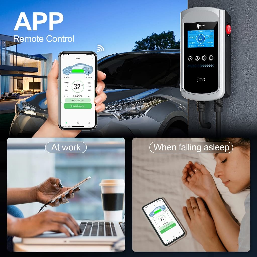 Feyree 4.3 นิ้วหน้าจอขนาดใหญ่ EV Charger ประเภท 2 7.6kw Wallbox พร้อม APP ชาร์จประวัติศาสตร์บันทึก 11kw 22kw 3 เฟสสําหรับรถยนต์ไฟฟ้า รูปที่ 4
