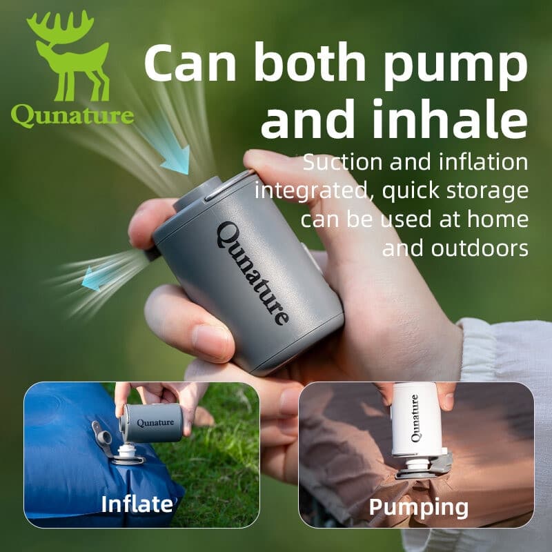 Qunature ปั๊มตั้งแคมป์ไฟฟ้าแบบพกพาเบาะลมแหวนว่ายน้ําเกียร์กลางแจ้ง รูปที่ 1