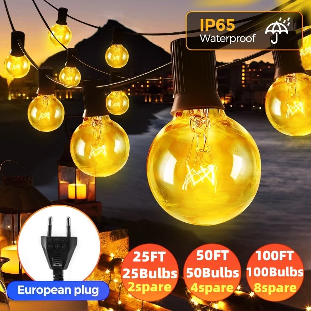 Amiluo G40 ไฟปิงปอง ไฟแต่งสวน ไฟวินเทจ string lights ไฟตกแต่ง ขั้วE12ปลั๊ก กันน้ำ รูปที่ 1