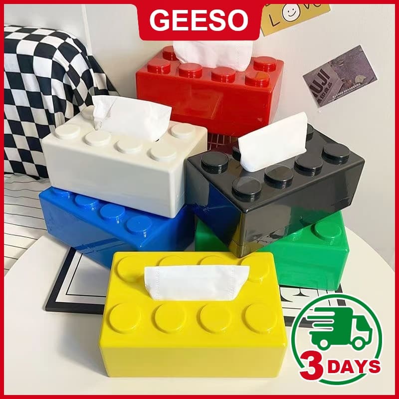 GEESO กล่องกระดาษทิชชู่รูปทรงบล็อคตัวต่อ ที่ใส่กระดาษแบบถอดได้สร้างสรรค์ ABS Creative Tissue Holder Building Blocks Built-in Spring Tissue Box Wall-Mounted Perforation-Free Paper Holder Paper Storage Box Paper Organizer รูปที่ 1