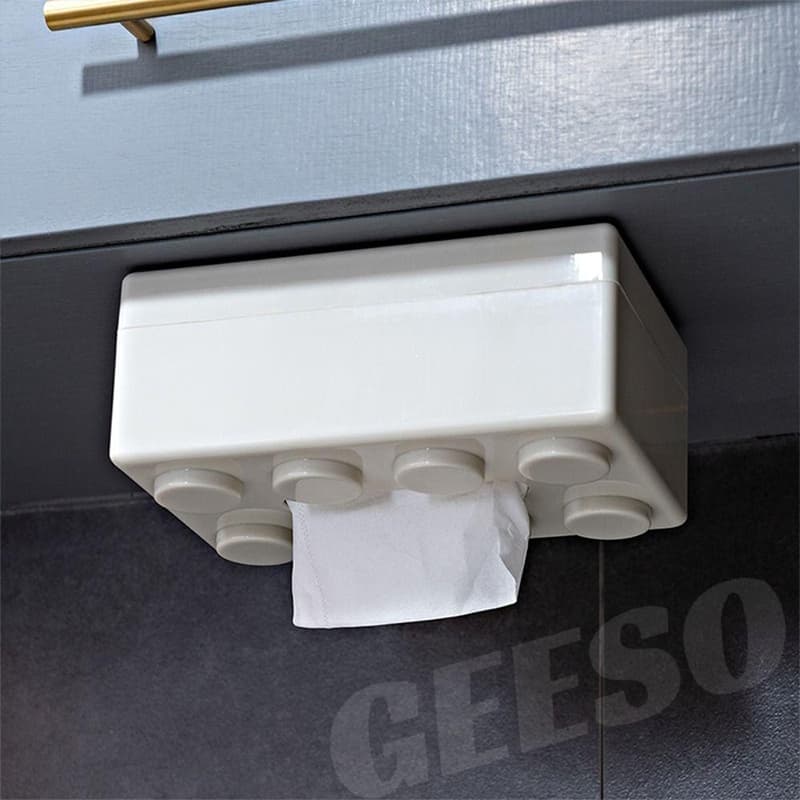 GEESO กล่องกระดาษทิชชู่รูปทรงบล็อคตัวต่อ ที่ใส่กระดาษแบบถอดได้สร้างสรรค์ ABS Creative Tissue Holder Building Blocks Built-in Spring Tissue Box Wall-Mounted Perforation-Free Paper Holder Paper Storage Box Paper Organizer รูปที่ 3