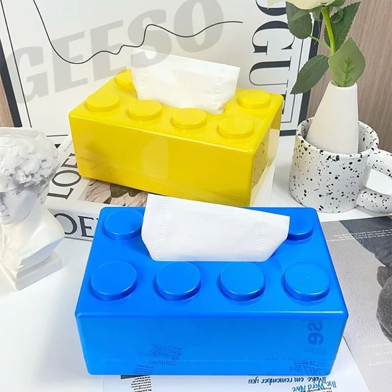 GEESO กล่องกระดาษทิชชู่รูปทรงบล็อคตัวต่อ ที่ใส่กระดาษแบบถอดได้สร้างสรรค์ ABS Creative Tissue Holder Building Blocks Built-in Spring Tissue Box Wall-Mounted Perforation-Free Paper Holder Paper Storage Box Paper Organizer รูปที่ 2