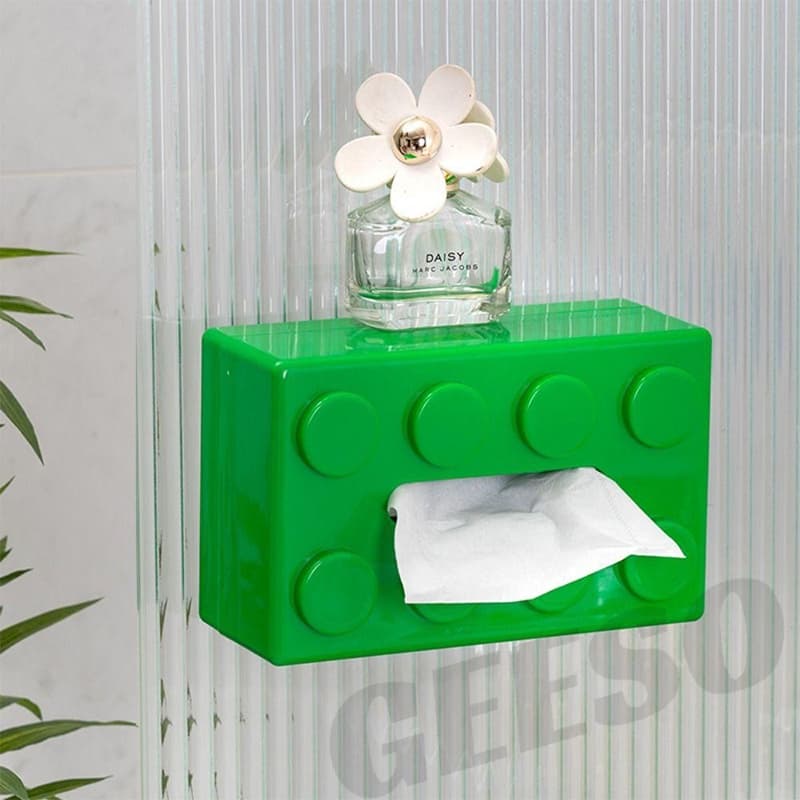 GEESO กล่องกระดาษทิชชู่รูปทรงบล็อคตัวต่อ ที่ใส่กระดาษแบบถอดได้สร้างสรรค์ ABS Creative Tissue Holder Building Blocks Built-in Spring Tissue Box Wall-Mounted Perforation-Free Paper Holder Paper Storage Box Paper Organizer รูปที่ 5