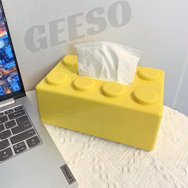 GEESO กล่องกระดาษทิชชู่รูปทรงบล็อคตัวต่อ ที่ใส่กระดาษแบบถอดได้สร้างสรรค์ ABS Creative Tissue Holder Building Blocks Built-in Spring Tissue Box Wall-Mounted Perforation-Free Paper Holder Paper Storage Box Paper Organizer รูปที่ 6