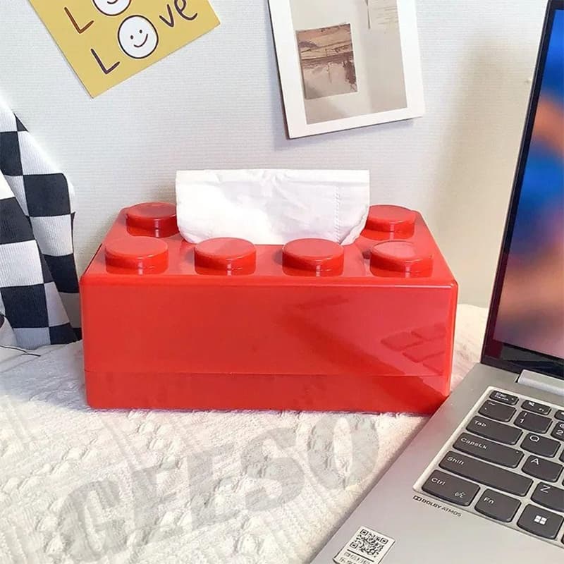 GEESO กล่องกระดาษทิชชู่รูปทรงบล็อคตัวต่อ ที่ใส่กระดาษแบบถอดได้สร้างสรรค์ ABS Creative Tissue Holder Building Blocks Built-in Spring Tissue Box Wall-Mounted Perforation-Free Paper Holder Paper Storage Box Paper Organizer รูปที่ 7