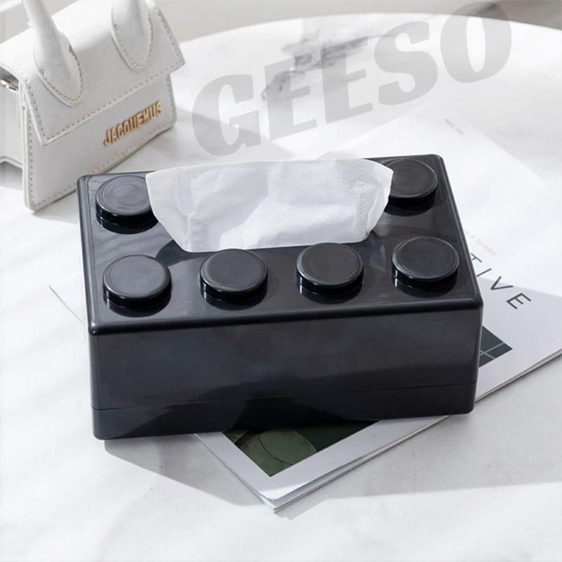 GEESO กล่องกระดาษทิชชู่รูปทรงบล็อคตัวต่อ ที่ใส่กระดาษแบบถอดได้สร้างสรรค์ ABS Creative Tissue Holder Building Blocks Built-in Spring Tissue Box Wall-Mounted Perforation-Free Paper Holder Paper Storage Box Paper Organizer รูปที่ 8