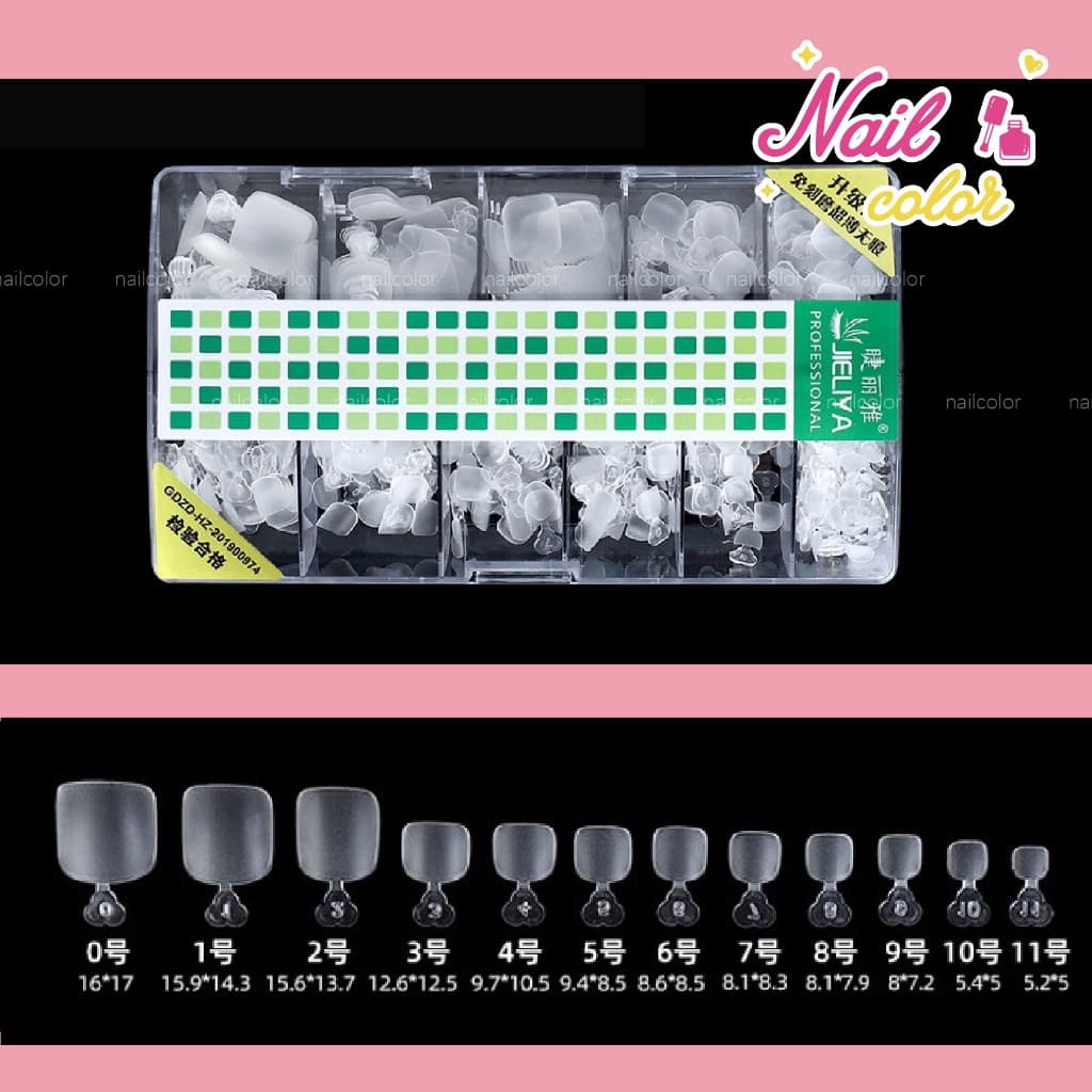 JIELIYA บางเฉียบไร้รอย เล็บปลอม pvc ขุ่นไม่ต้องขัด ไม่แตกหักง่าย บัลเล่ต์ เหลี่ยมยาว เหลี่ยม กล่องละ500ชิ้น 9ขนาด รูปที่ 7