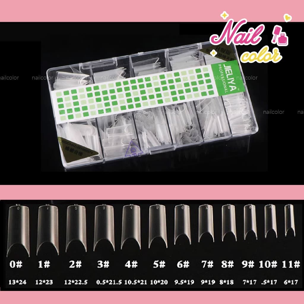 JIELIYA บางเฉียบไร้รอย เล็บปลอม pvc ขุ่นไม่ต้องขัด ไม่แตกหักง่าย บัลเล่ต์ เหลี่ยมยาว เหลี่ยม กล่องละ500ชิ้น 9ขนาด รูปที่ 8