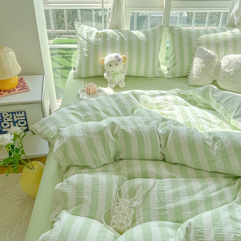 1 ชิ้น ปลอกผ้านวม 5 ฟุต แถบ duvet cover 6ฟุต เกี่ยวกับเรขาคณิต ฟ้า/ชมพู/เหลือง ไม่มีผ้านวม 3ฟุต ins รูปที่ 4