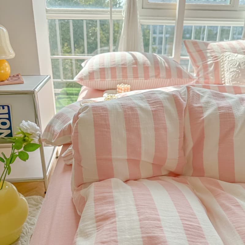 1 ชิ้น ปลอกผ้านวม 5 ฟุต แถบ duvet cover 6ฟุต เกี่ยวกับเรขาคณิต ฟ้า/ชมพู/เหลือง ไม่มีผ้านวม 3ฟุต ins รูปที่ 5