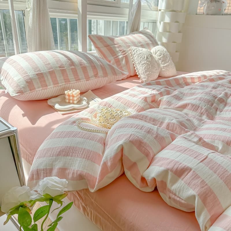 1 ชิ้น ปลอกผ้านวม 5 ฟุต แถบ duvet cover 6ฟุต เกี่ยวกับเรขาคณิต ฟ้า/ชมพู/เหลือง ไม่มีผ้านวม 3ฟุต ins รูปที่ 9