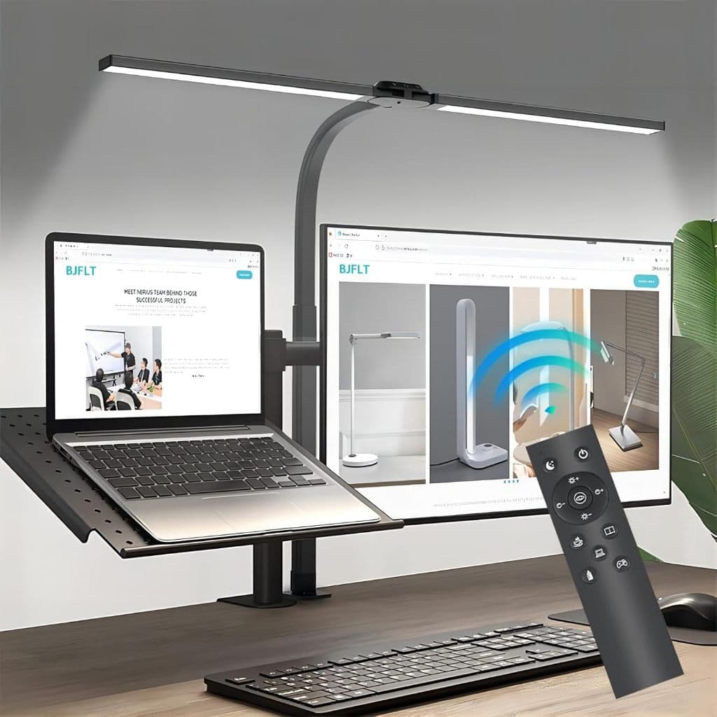 Powdeom โคมไฟตั้งโต๊ะ LED สองหัว 24W พร้อมโคมไฟตั้งโต๊ะหรี่แสงได้แบบคลิปสําหรับศึกษาในสํานักงาน 80CM รูปที่ 1