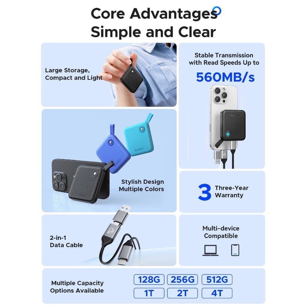 ORICO Portable SSD Type C USB3.0 ความจุ 512GB 1TB Read speed 560MB/s, Write speed 450MB/s รูปที่ 3