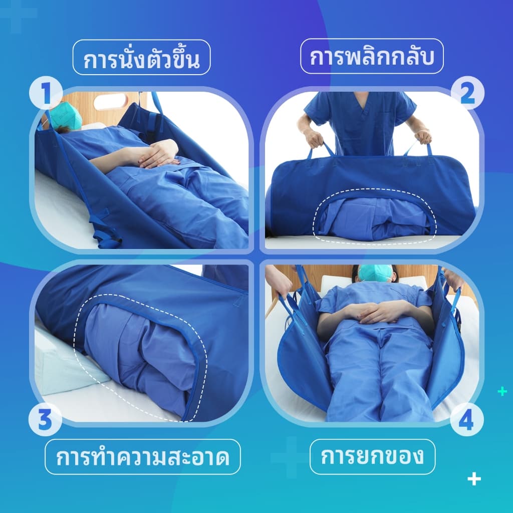 เบาะช่วยพลิกตัว ผ้าพลิกตัวผู้ป่วยติดเตียง หมอนพลิกตัวผู้ป่วย ผ้ายกตัวผู้ป่วยติดเตียง สายควบคุมการหันผู้ป่วยกับเตียง อุปกรณ์ช่วยพลิกตัวสำหรับผู้ป่วยติดเตียง เพื่อป้องกันแผลกดทับ รูปที่ 3