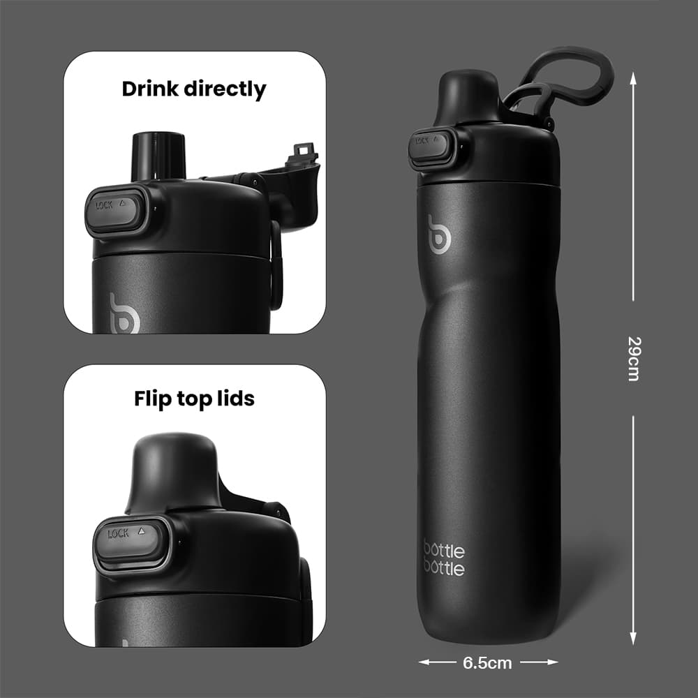 BOTTLE BOTTLE ขวด ขวดน้ําฉนวน 24 ออนซ์พร้อมที่จับและฝาปิดท็อปส์ซูพลิกขวดน้ําสแตนเลสฝาปุ่มกดป้องกันการรั่วแบบพกพาสําหรับขี่จักรยานวิ่งกีฬาเดินป รูปที่ 2