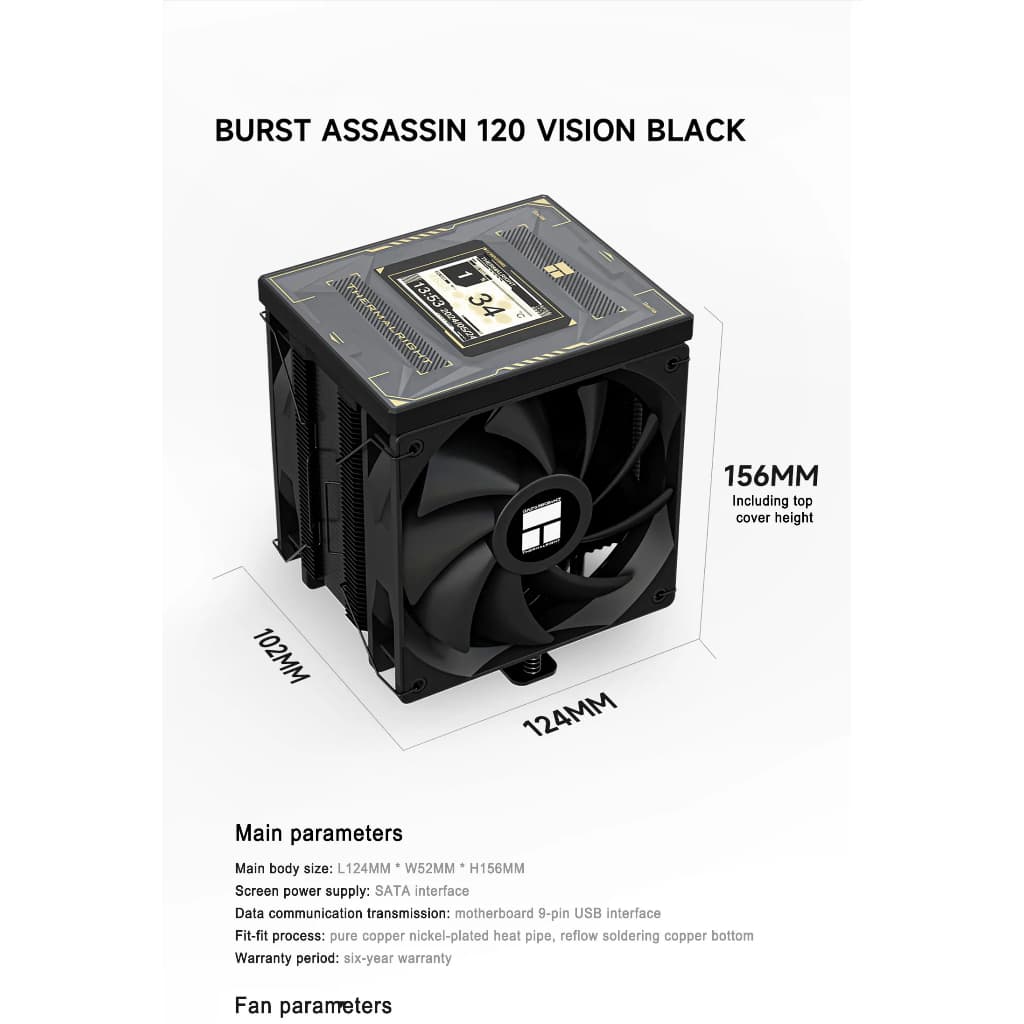 Thermalright Burst Assassin 120 VISION CPU Air Cooling หม้อน้ํา 2.4 นิ้วดิจิตอลจอแสดงผล LCD 6 ท่อความร้อน/รองรับ LGA1700/1150/1151/1200/1851, AMD AM4/AM5 รูปที่ 9