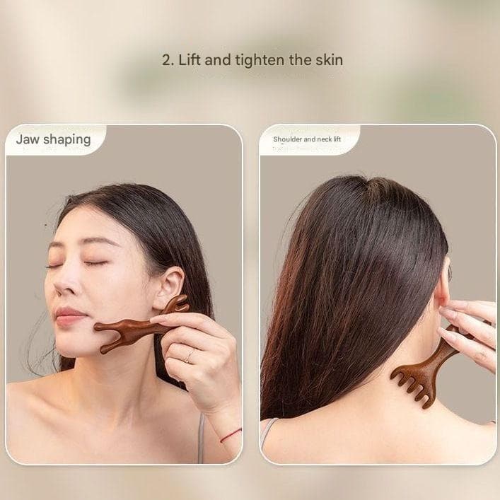ไม้นวดหนังศีรษะหัวนวดจมูกตาไม้จันทน์หวีฟันกว้าง Gua Sha หวีสําหรับคอขาหนังศีรษะหัวนวด Anti-static ส่งเสริมการไหลเวียนโลหิต Body Care Tool รูปที่ 5