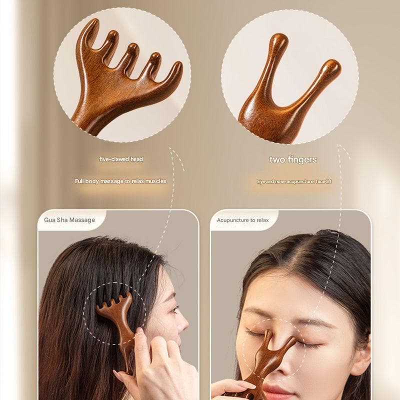 ไม้นวดหนังศีรษะหัวนวดจมูกตาไม้จันทน์หวีฟันกว้าง Gua Sha หวีสําหรับคอขาหนังศีรษะหัวนวด Anti-static ส่งเสริมการไหลเวียนโลหิต Body Care Tool รูปที่ 6