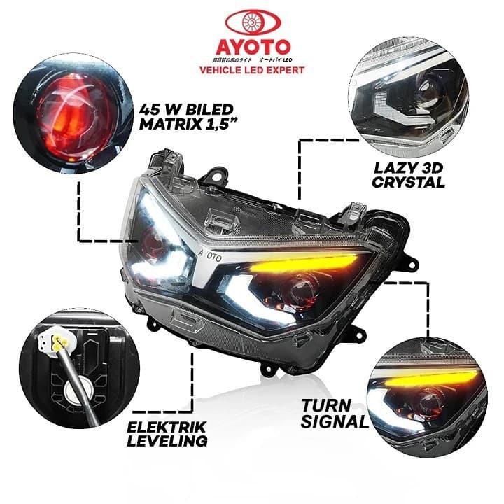 AYOTO LED NMAX V1 V2 HAEDLIGHT HEADLAMP ASSEMBLY BILED MATRIX DEMON EYES RGB บลูทูธ app ควบคุม รูปที่ 6