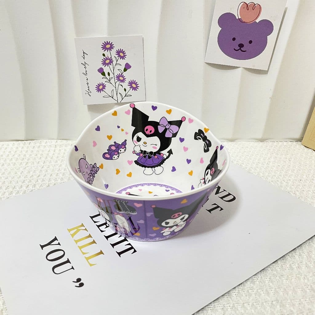ชุดภาชนะเด็ก Kuromi 3 ชิ้น : ชามกันร้อน + จานแบ่งช่อง + ช้อนกันแตก! วัสดุเกรดอาหารปลอดภัย พกพาไปโรงเรียน สำหรับอนุบาลถึงประถมศึกษา รูปที่ 2