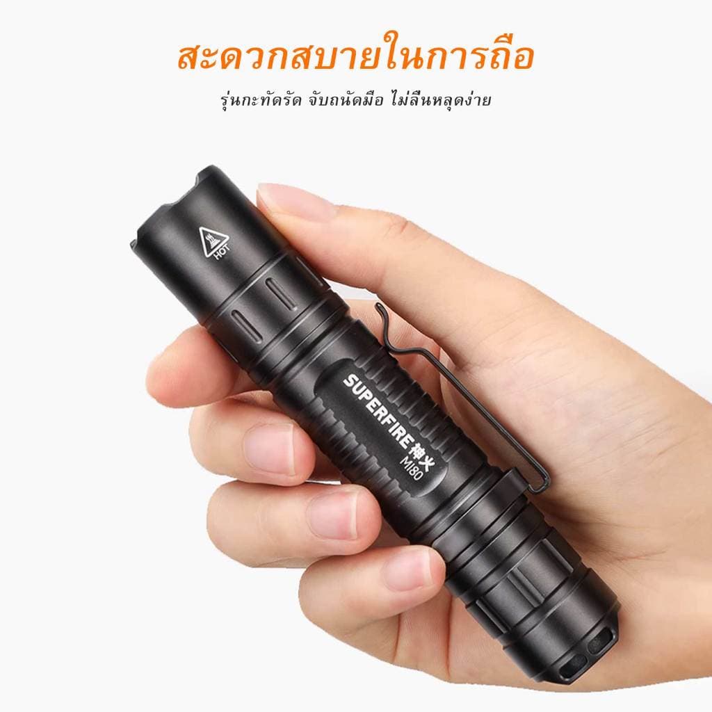 SUPERFIRE MI80 3W EDC ไฟฉาย LED 18650 ไฟฉาย 5 โหมดอลูมิเนียมแบบพกพา แคมป์ปิ้ง กลางแจ้งโคมไฟกันน้ำโคมไฟ รูปที่ 6