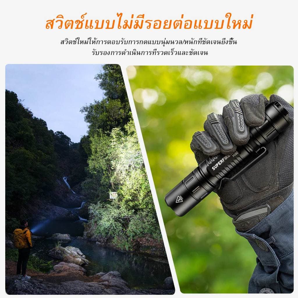SUPERFIRE MI80 3W EDC ไฟฉาย LED 18650 ไฟฉาย 5 โหมดอลูมิเนียมแบบพกพา แคมป์ปิ้ง กลางแจ้งโคมไฟกันน้ำโคมไฟ รูปที่ 7